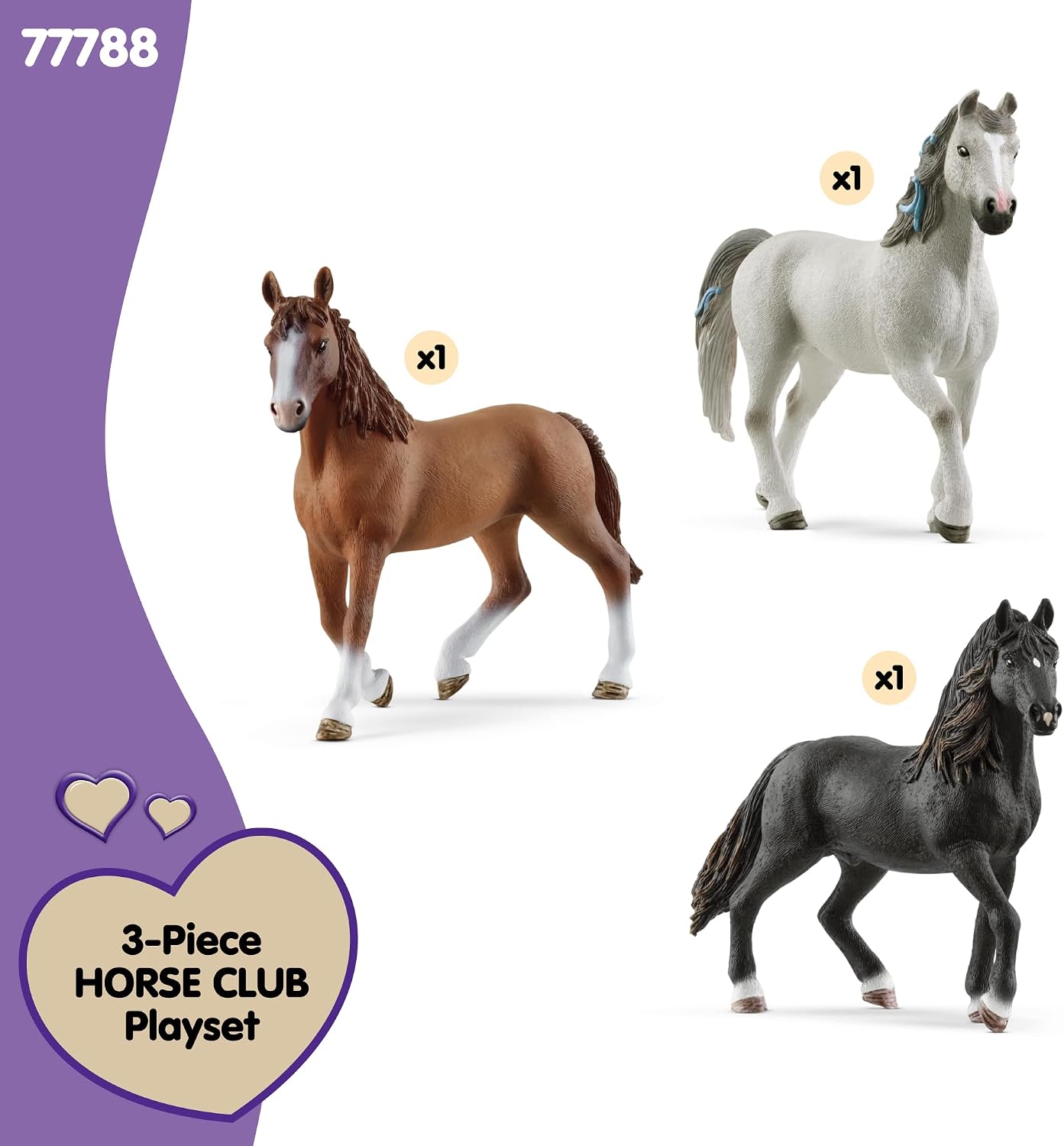 Schleich Horse Club - 3 PC Horse Figurine Playset - Collectible Figures with 3 Unique Breeds for Girls and Boys - Realistic Farm Animal Toy Set for Kids Ages 5+ | 77788