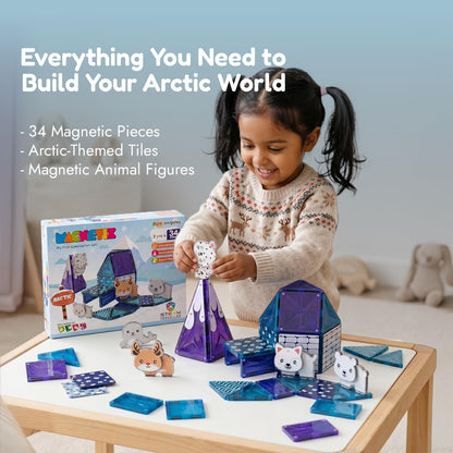 Zephyr Learning Steps Magnetix Arctic Magnetic Tiles Building Set – 34 Pieces, Ages 3+