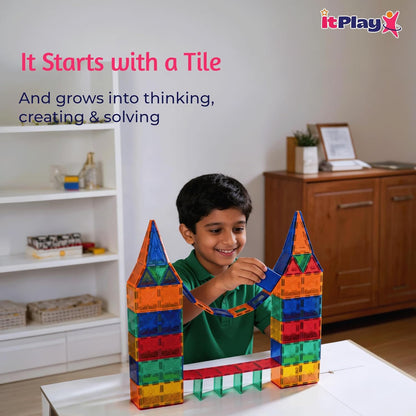 ItPlay Magnetic Tiles 117 Pieces Set for Kids | STEM Educational Building Blocks Construction Toy