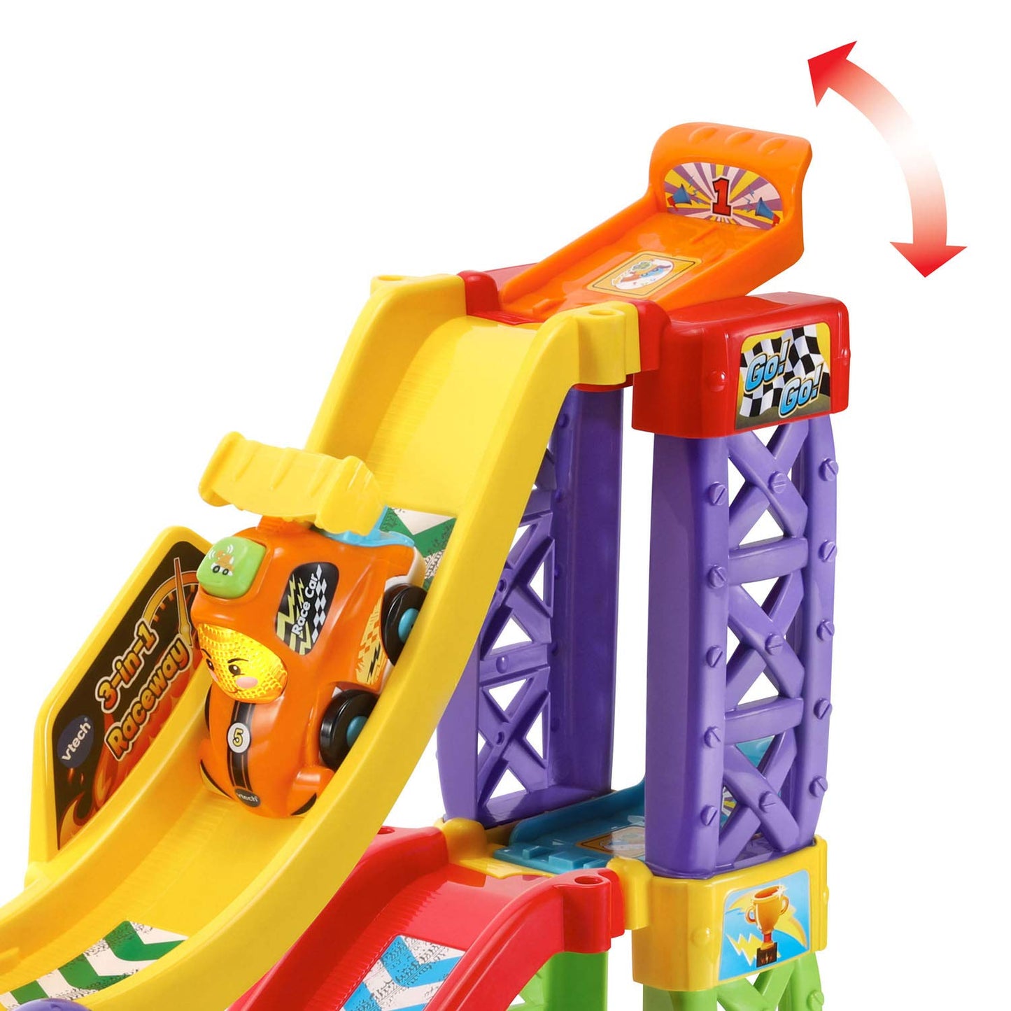 VTech Go! Go! Smart Wheels 3-in-1 Launch & Go Raceway | Interactive Race Track Playset with SmartPoint Race Car | Educational Toy for Ages 1–5