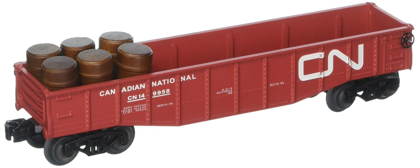 Williams by Bachmann Canadian National Gondola with 6 Wooden Barrels – O Scale 3-Rail Freight Car