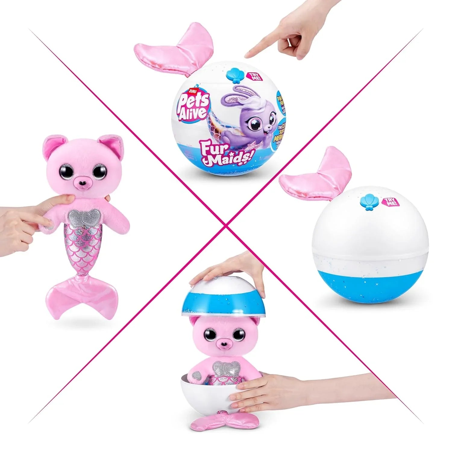 Pets Alive Furmaids by ZURU Mermaid Plush Interactive Light and Sound Girls Toy (Pink Rabbit) - Jaiman Toys