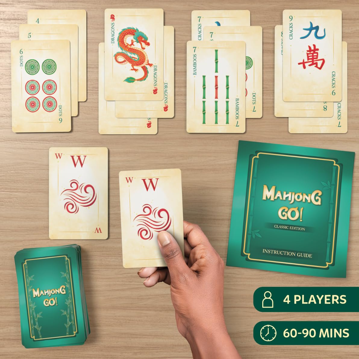 Gouda Games Mahjong Go! Card Game – Fast-Paced Travel Mahjong Strategy Game for 4 Players | Compact Mahjong Cards | Family & Party Game (Age 10+)