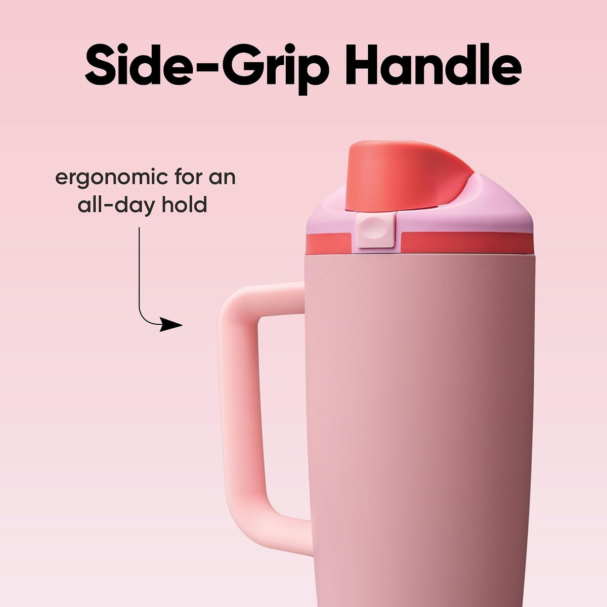 Owala FreeSip 40 oz (1183 ml) Insulated Stainless Steel Tumbler with Built-In Straw, Side Handle and Leakproof Push-Button Lid – Pink & Purple