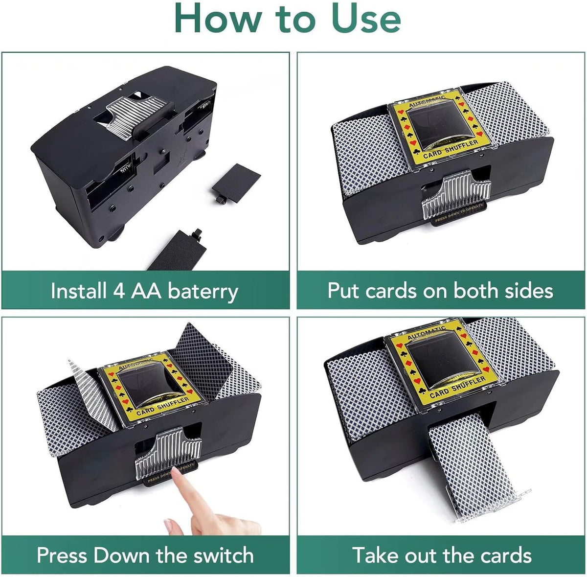 Automatic Card Shuffler Machine for 1–2 Decks | Battery Operated Electric Playing Card Shuffler | Portable Poker Card Shuffling Machine for Casino, Club, Family Games & Home Party