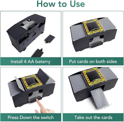 Automatic Card Shuffler Machine for 1–2 Decks | Battery Operated Electric Playing Card Shuffler | Portable Poker Card Shuffling Machine for Casino, Club, Family Games & Home Party