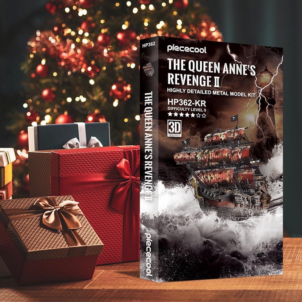 Piececool 3D Metal Puzzle Queen Anne’s Revenge Pirate Ship Model – 439 Pieces – Level 5 Difficulty – Stainless Steel DIY Model Kit- Age16+