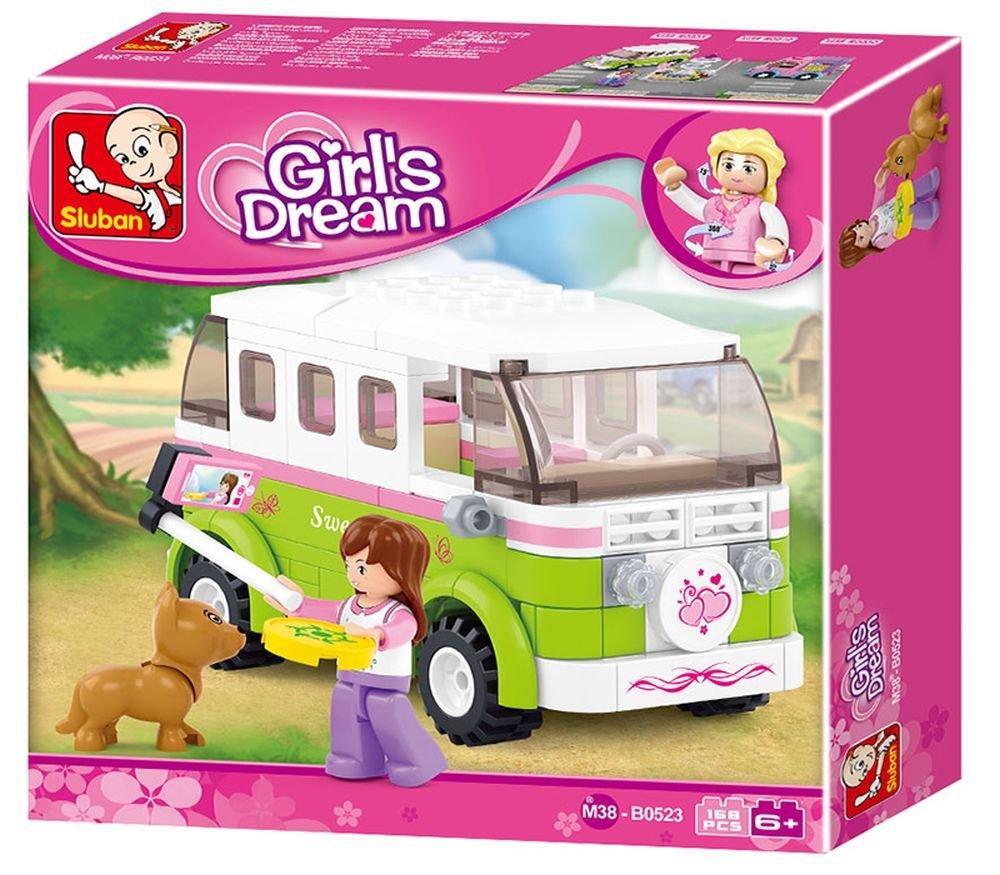 Sluban Girl's Dream Camper Van Building Block Set M38-B0523 | 158 Pieces | Travel Camper Construction Toy with Mini Figure & Pet | Educational Building Set for Kids