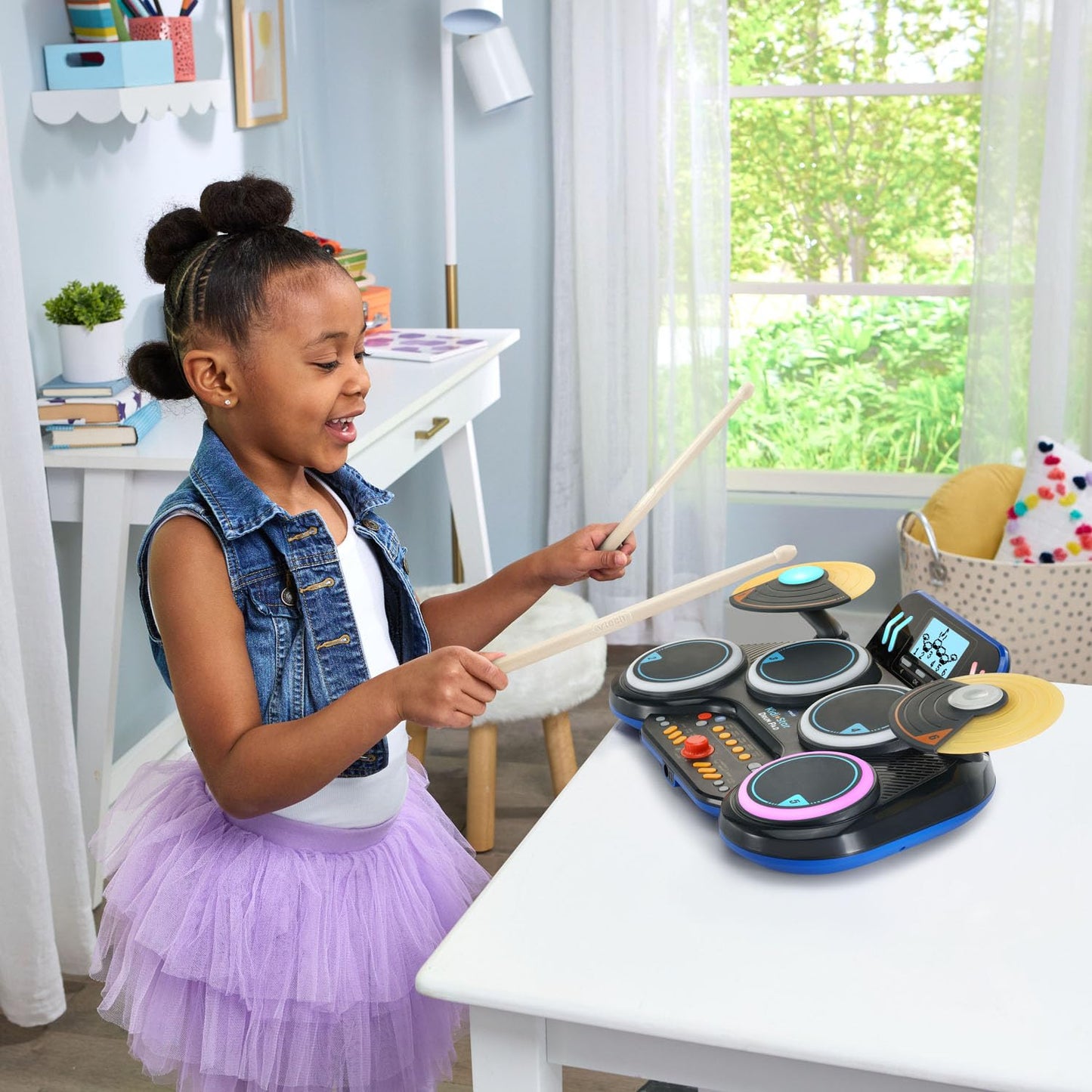 VTech KidiStar Drum Pad | Interactive Electronic Drum Kit with Drumsticks, Music, Learning Games & LCD Display | Ages 5+