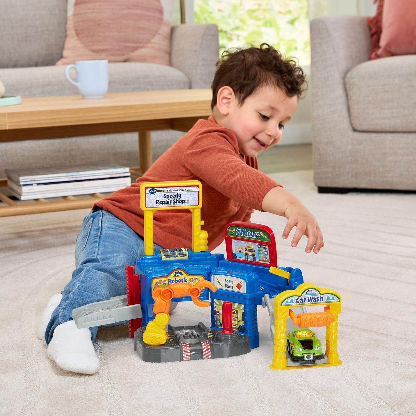 VTech Go! Go! Smart Wheels Speedy Repair Shop | Interactive Vehicle Garage Playset with SmartPoint Car, Car Wash & Repair Station for Toddlers