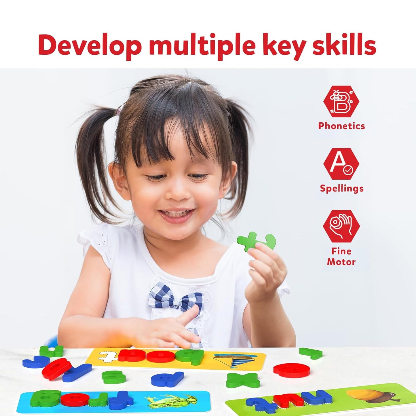 Skillmatics Preschool Learning Activity - Ready to Spell, Stage-Based Learning to Improve Vocabulary & Spelling, Educational Toy, Gifts for Boys & Girls Ages 4, 5, 6, 7