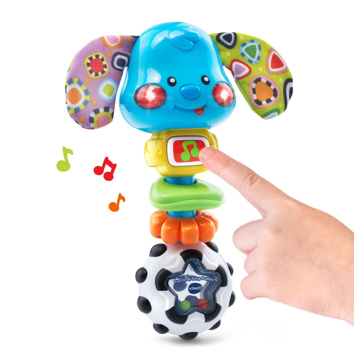 VTech Baby Rattle & Sing Puppy | Musical Light-Up Baby Rattle with Songs, Sounds & Sensory Textures | Infant Toy for 3+ Months