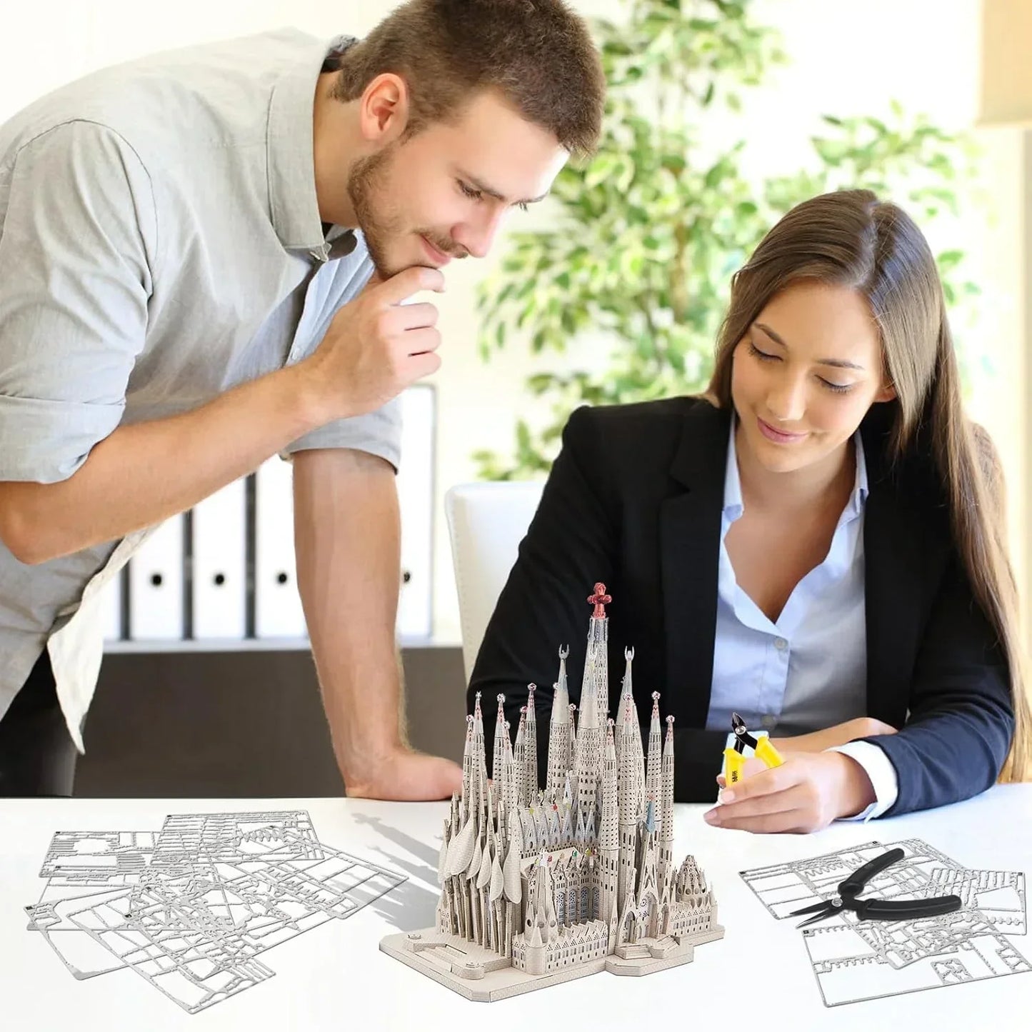 Piececool  3D Metal Puzzle La Sagrada Familia Cathedral Model – 450 Pieces – Level 6 Difficulty – Stainless Steel DIY Architecture Model Kit