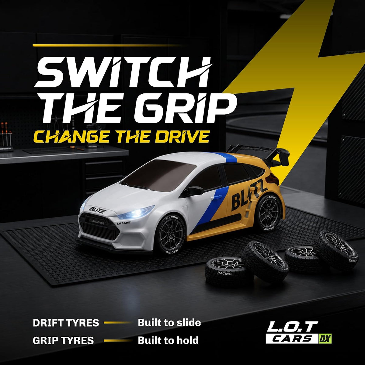 Blitz Remote Control Car with Exhaust Lights | 4x4 RC Drifting Car 20 km/h, 2.4GHz Wireless Remote, 100m Range, Race-Ready ABS Body | White