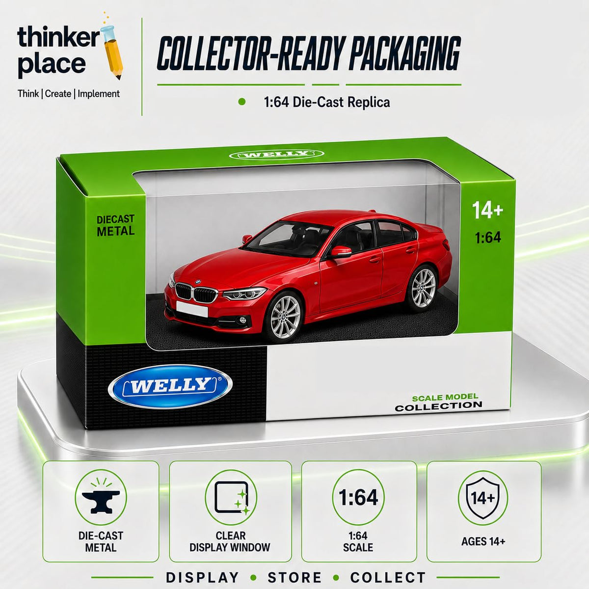Welly 1:64 BMW 330i Red Die-Cast Metal Model Car