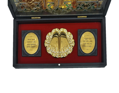 Jai Shree Ram Wooden Shagun Gift Box with Gold-Plated Ram Darbar & Charan Paduka | Premium Spiritual Return Gift Box for Wedding, Housewarming & Festivals