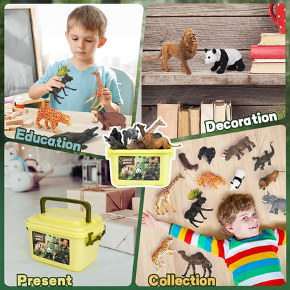 FRUSE Safari Animal Figures Toys with 12 PCS Zoo Animals for Toddlers 3-5 | Wild Zoo Animal Figurines, Realistic African Jungle Playset, Tiger, Lion, Storage Box, Toddler Learning Toys, Gifts for Kids