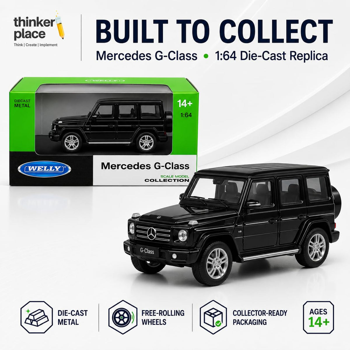 Welly 1:64 Mercedes-Benz G-Class Black Die-Cast Metal Model Car