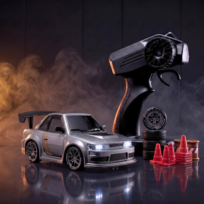 Zipp Remote Control Car | 20 km/h 2.4GHz RC Drift Car | 4x4 Drifting Car with 100m Remote Range | Multi-Mode LED & Special Exhaust Lights | Turbo Grey