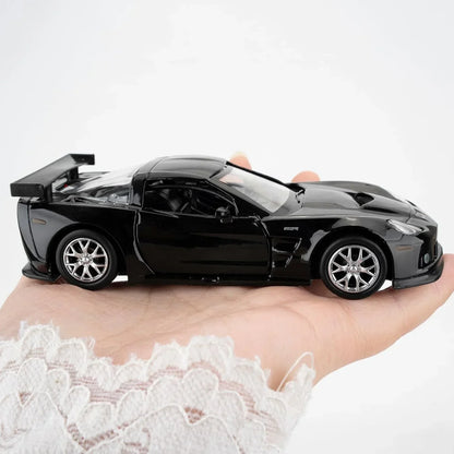 RMZ City 1:36 Chevrolet Corvette C6R Die-Cast Car | Openable Doors & Pull-Back Action | Metal Model Toy (Black / Yellow)