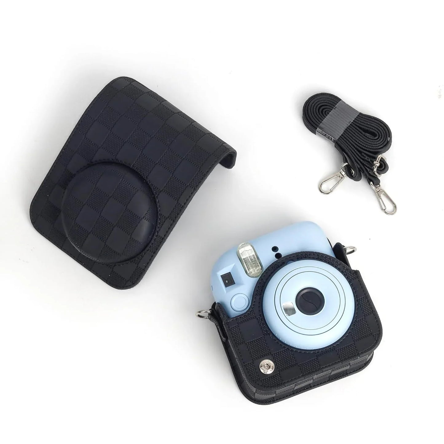 Checkmate Style – Chess Board PU Leather Camera Case for Instax Mini 12 with Adjustable Strap - Black - Jaiman Toys