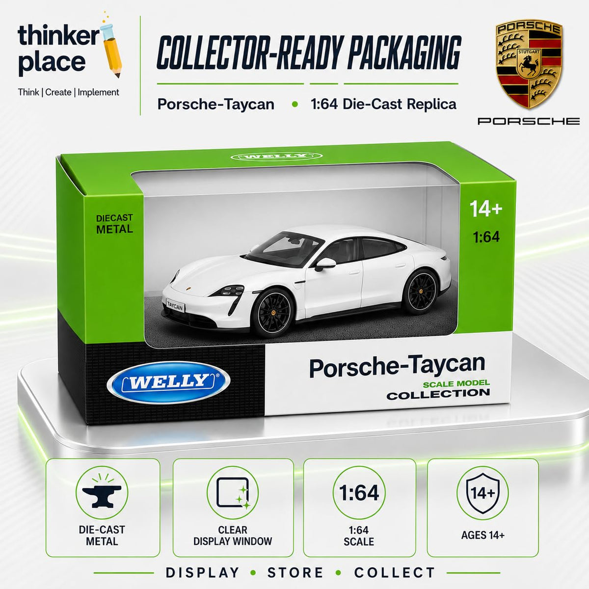 Welly 1:64 Porsche Taycan Turbo S Cream White Die-Cast Metal Model Car
