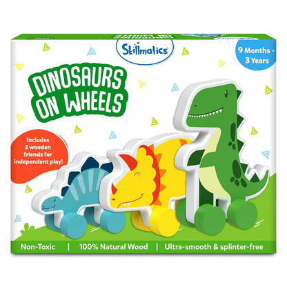 Skillmatics Wooden Dinosaur Toys on Wheels, Imaginative Play for Toddlers, Educational Gifts for Infants 9 Months to 3 Years