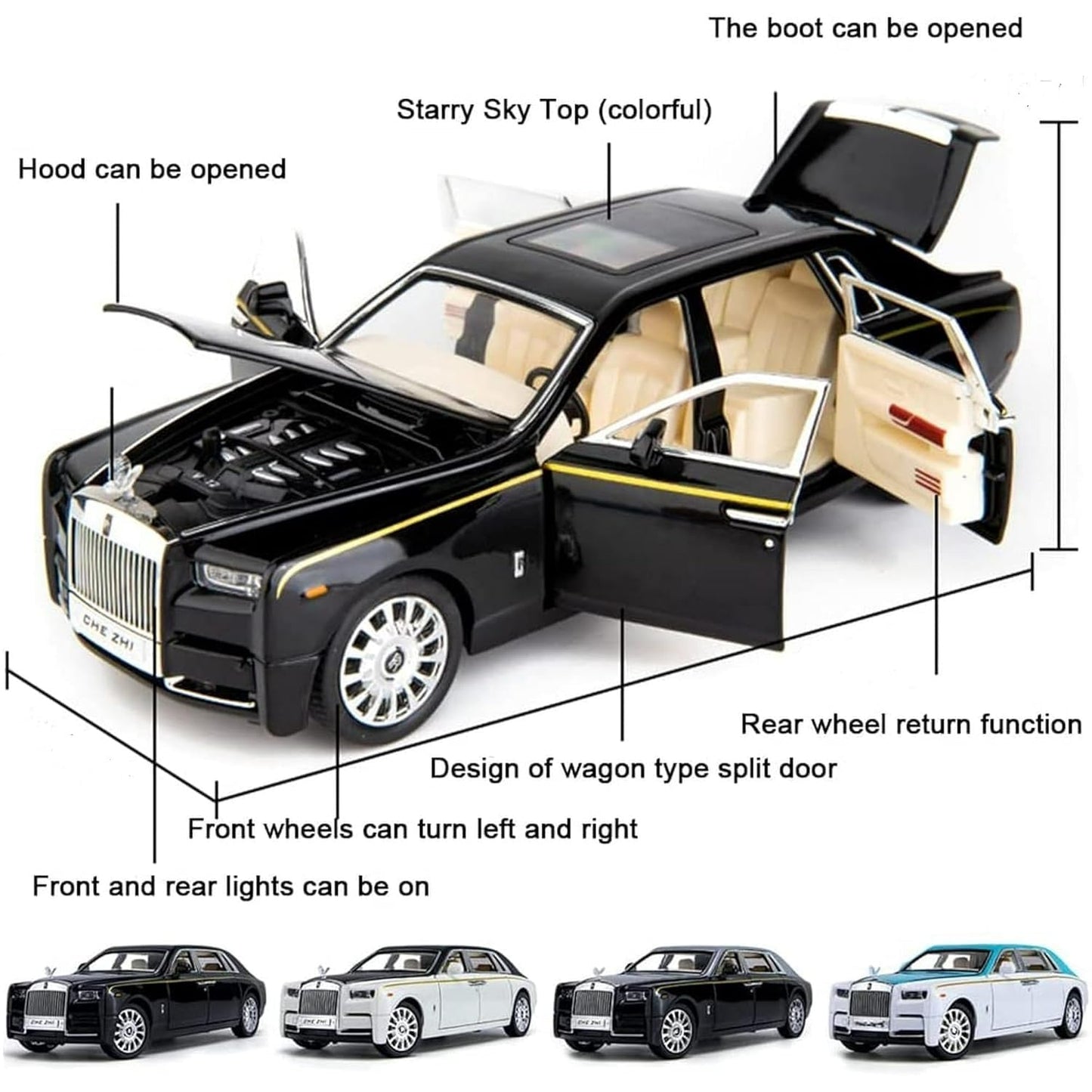 HQT 1:22  Scale Die-Cast Luxury Car Model with Light & Sound – Pull Back Action -Black