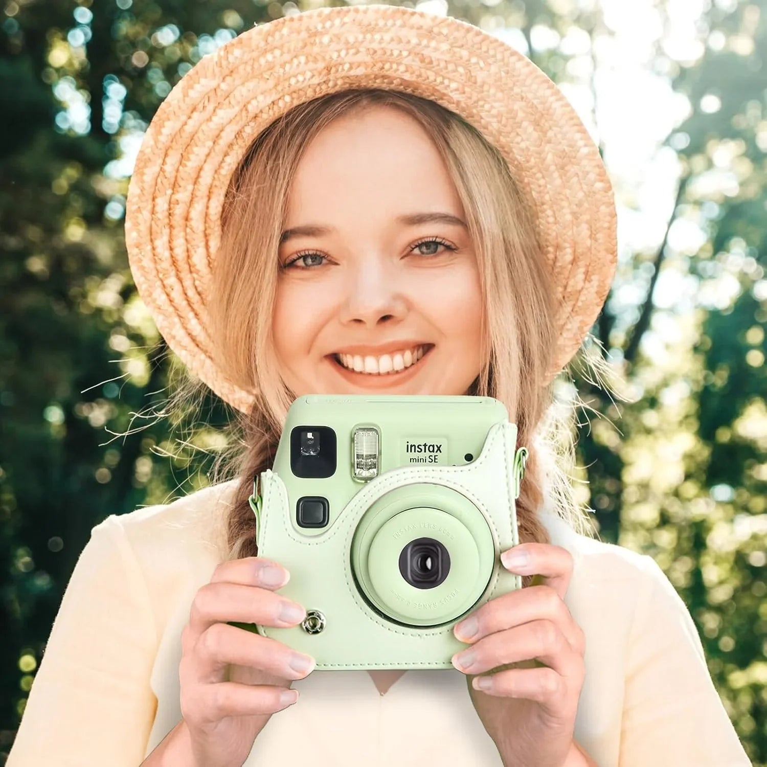 PU Leather Camera Case for Instax Mini SE – Protective Pouch with Adjustable Shoulder Strap - Green - Jaiman Toys