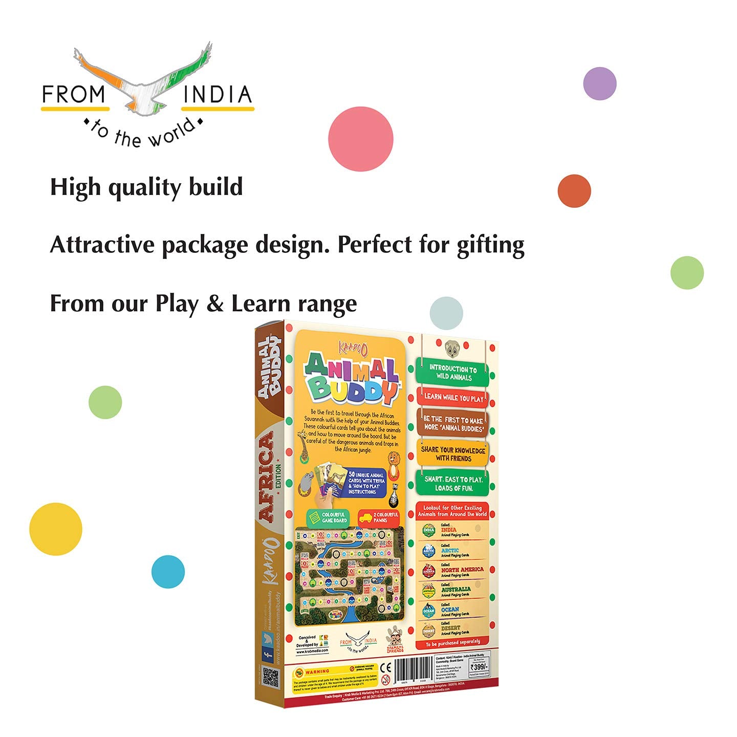 KAADOO Animal Buddy Africa Edition Board Game | Educational Wildlife Discovery Game for Kids 4+ Years | Learn African Animals Through Play | 2 Player Family Board Game | Made in India
