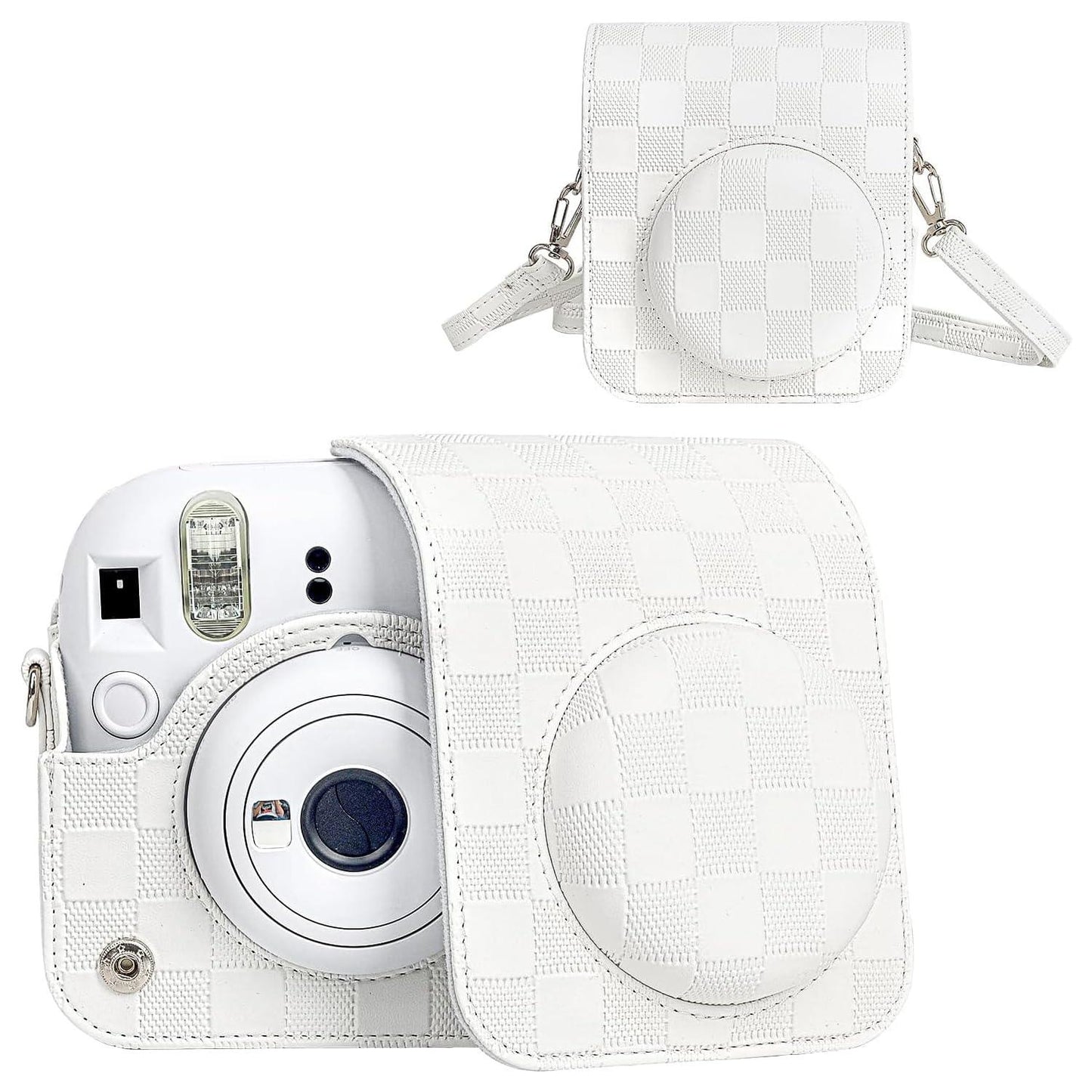 Checkmate Style – Chess Board PU Leather Camera Case for Instax Mini 12 with Adjustable Strap - Clay White - Jaiman Toys