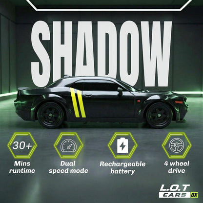 L.O.T Cars Shadow RC Drifter Tarmac Black | 1:20 Scale Remote Control Drift Car with 2.4GHz Wireless Remote, 4WD, Variable Speed Steering, LED Lights & Dual Speed Mode