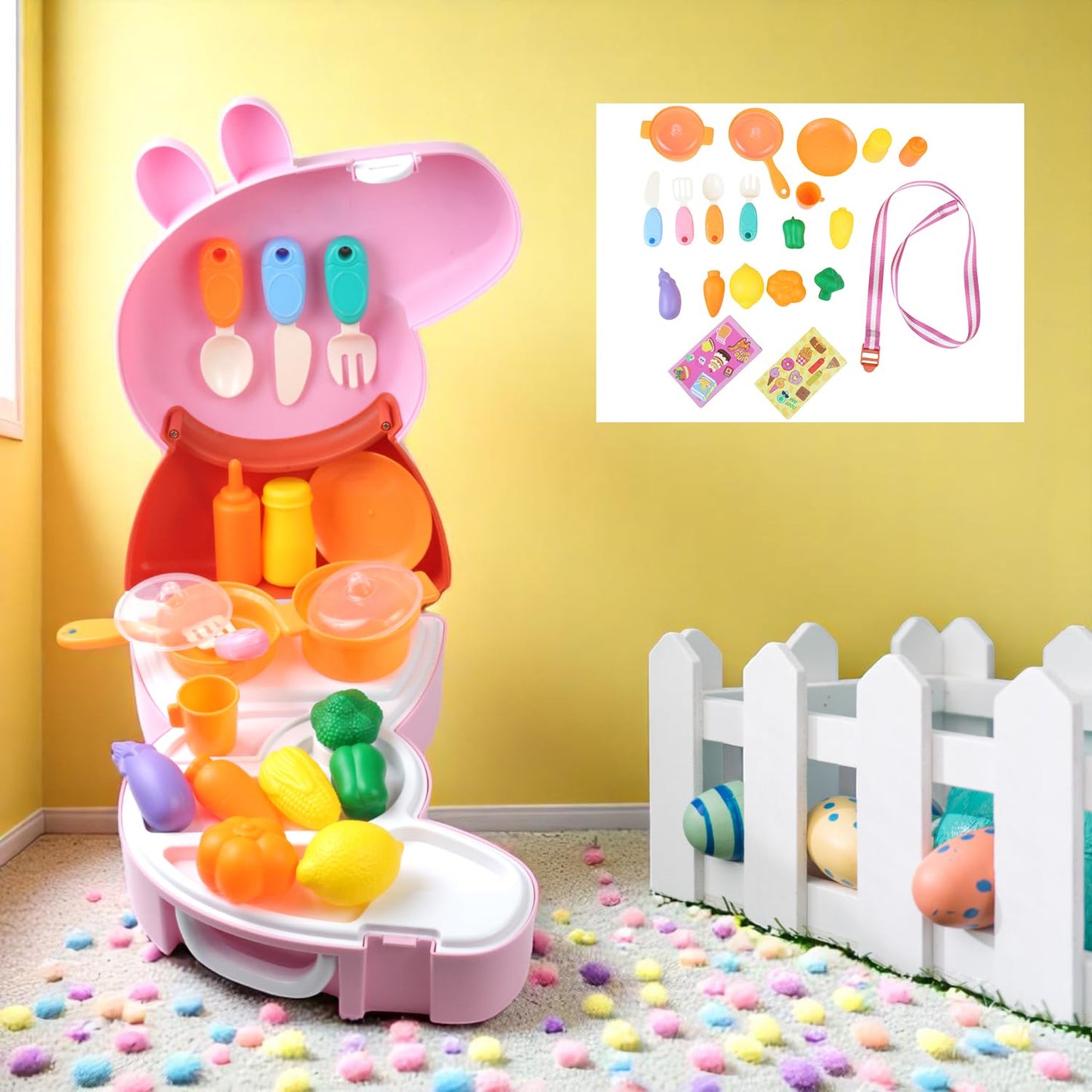 Peppa Pig Kitchen Set Pretend Play Toy | Portable Cooking Playset with Utensils, Vegetables & Cookware | Carry Case Role Play Toy for Kids Ages 3+