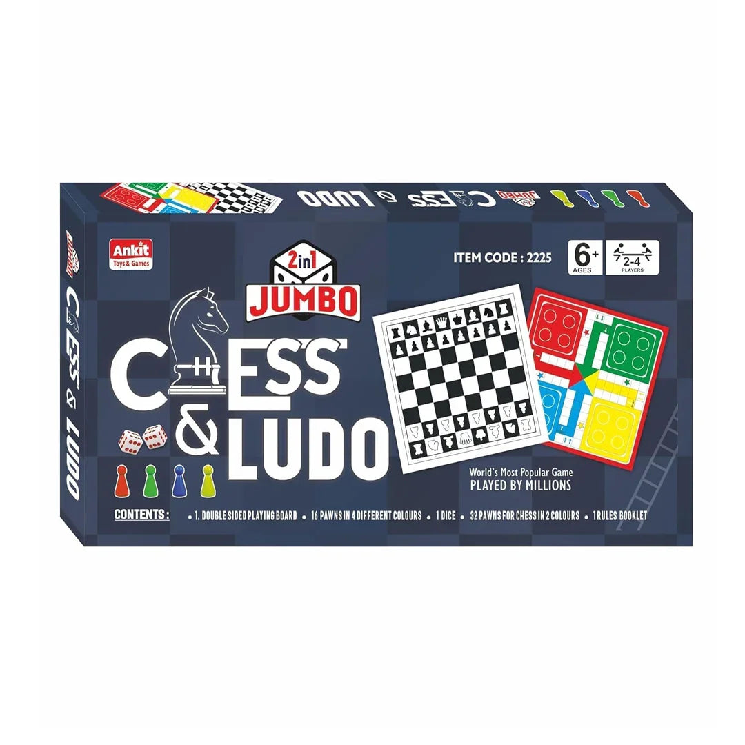 Ankit Toys 2-in-1 Chess & Ludo Jumbo Game Set – Foldable Double-Sided Board with Colourful Pawns for Kids & Adults
