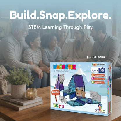 Zephyr Learning Steps Magnetix Arctic Magnetic Tiles Building Set – 34 Pieces, Ages 3+