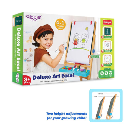 Giggles Funskool My First Easel, 4in1 Double Sided Wooden Magnetic Board with Alphabets & Numbers, Learning, Fun & Engaging Activity,