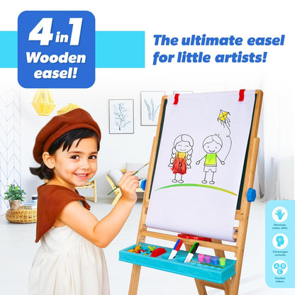 Giggles Funskool My First Easel, 4in1 Double Sided Wooden Magnetic Board with Alphabets & Numbers, Learning, Fun & Engaging Activity,