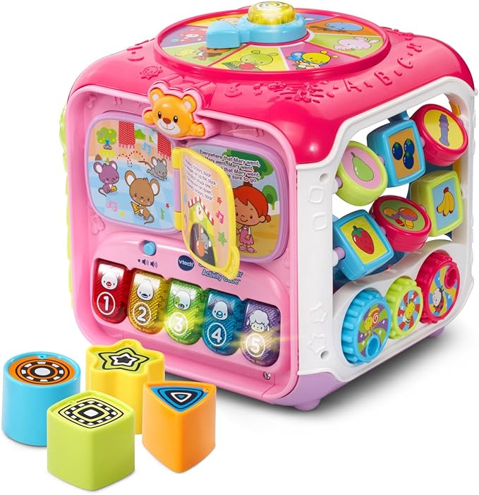 VTech Sort & Discover Activity Cube Interactive Learning Toy with Shape Sorter, Lights, Sounds & Music | Pink