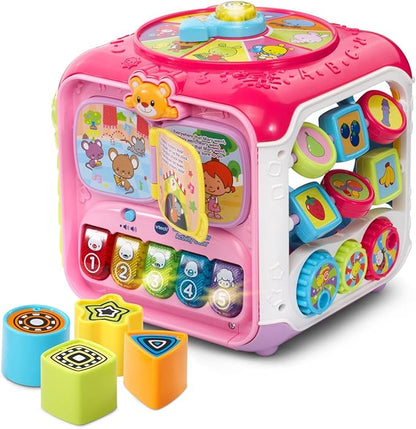 VTech Sort & Discover Activity Cube Interactive Learning Toy with Shape Sorter, Lights, Sounds & Music | Pink