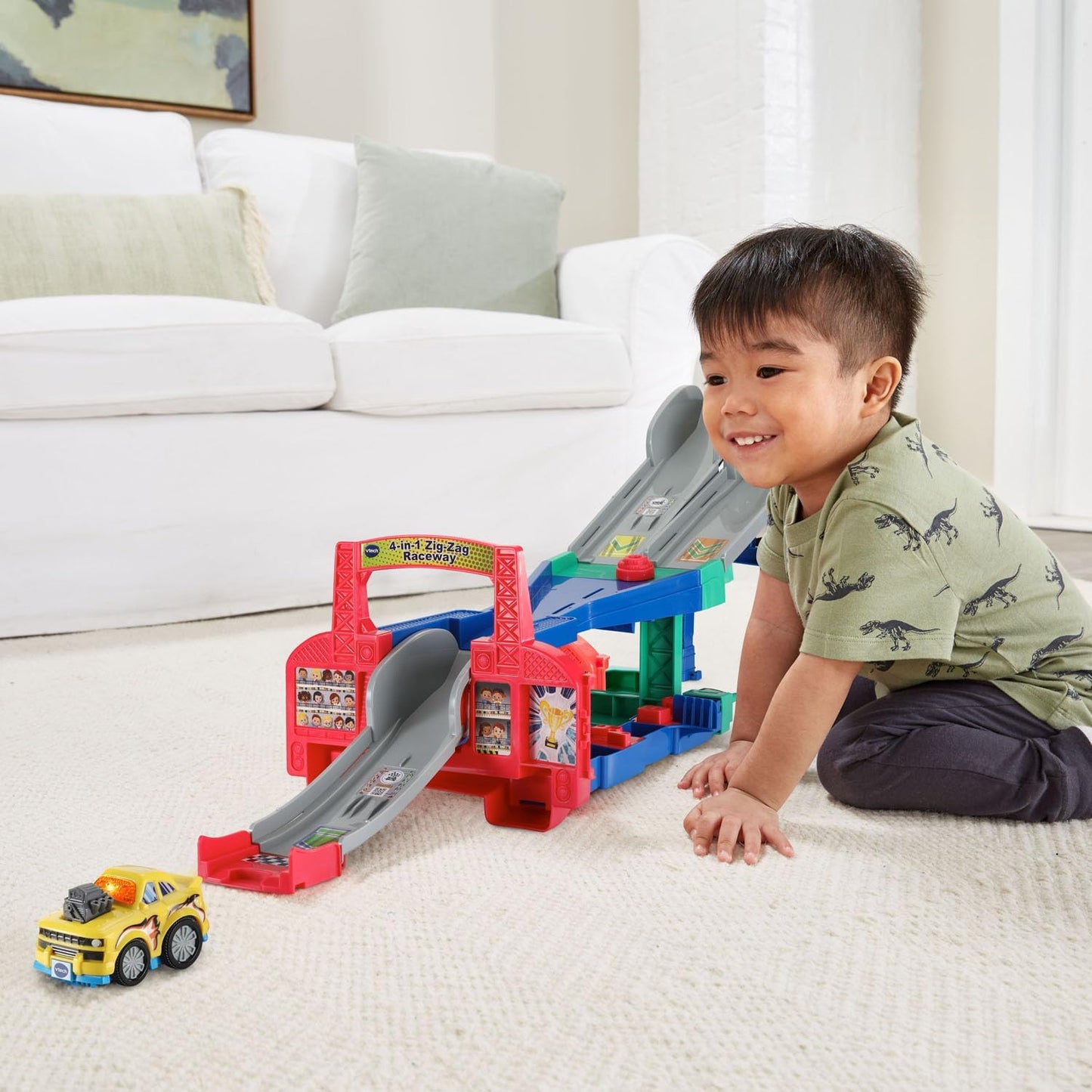 VTech Go! Go! Smart Wheels 4-in-1 Zig-Zag Raceway | Interactive Multi-Level Raceway Playset with SmartPoint® Vehicle, Lights, Sounds & 4 Track Configurations