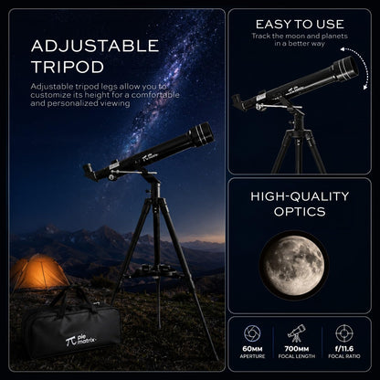 Pie Matrix Phoenix 60700 Astronomical land & Sky Refractor Telescope with 175x Ultra Zoom,Fully Coated Glass Optics, Alt-Az Mount,Professionals to Explore Moon,Saturn Rings, Planets & Deep Sky Objects