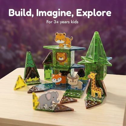 Zephyr Learning Steps Magnetix Jungle Magnetic Tiles Building Set – 34 Pieces, Ages 3+