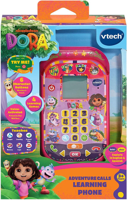 VTech Dora Adventure Calls Learning Phone | Interactive Bilingual Educational Toy Phone with 4 Learning Games, Voice-Activated Play, English & Spanish for Kids