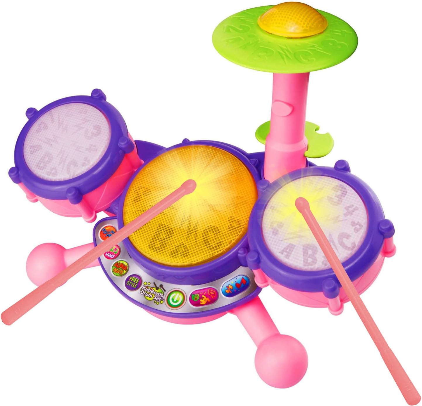 VTech KidiBeats Drum Set, Pink | Interactive Musical Drum Kit with Lights, Learning Modes & Drumsticks for Kids 2-5 Years