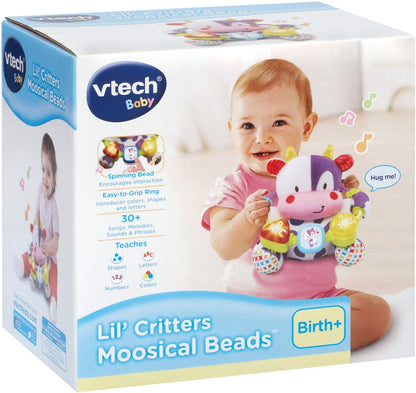VTech Baby Lil' Critters Moosical Beads Interactive Musical Cow Toy with Lights, Sounds, Songs & Sensory Beads | Purple