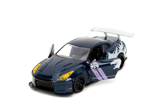 Jada Toys Godzilla 2009 Nissan GT-R (R35) Ben Sopra 1:32 Scale Diecast Model Car – Blue, Collectible Japanese Sports Car with Godzilla Graphics