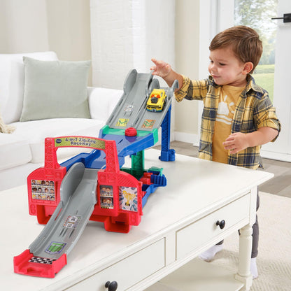 VTech Go! Go! Smart Wheels 4-in-1 Zig-Zag Raceway | Interactive Multi-Level Raceway Playset with SmartPoint® Vehicle, Lights, Sounds & 4 Track Configurations