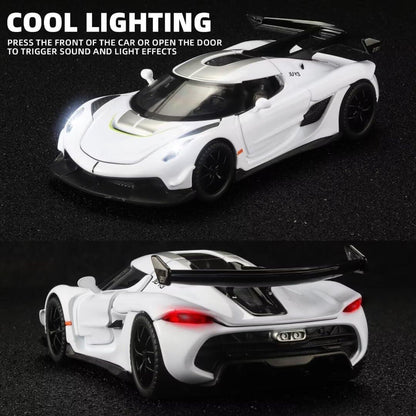 1:32 Koenigsegg Jesko Die-Cast Metal Model Car – Pull Back Toy Car with Openable Doors, Light & Music (White) - Jaiman Toys