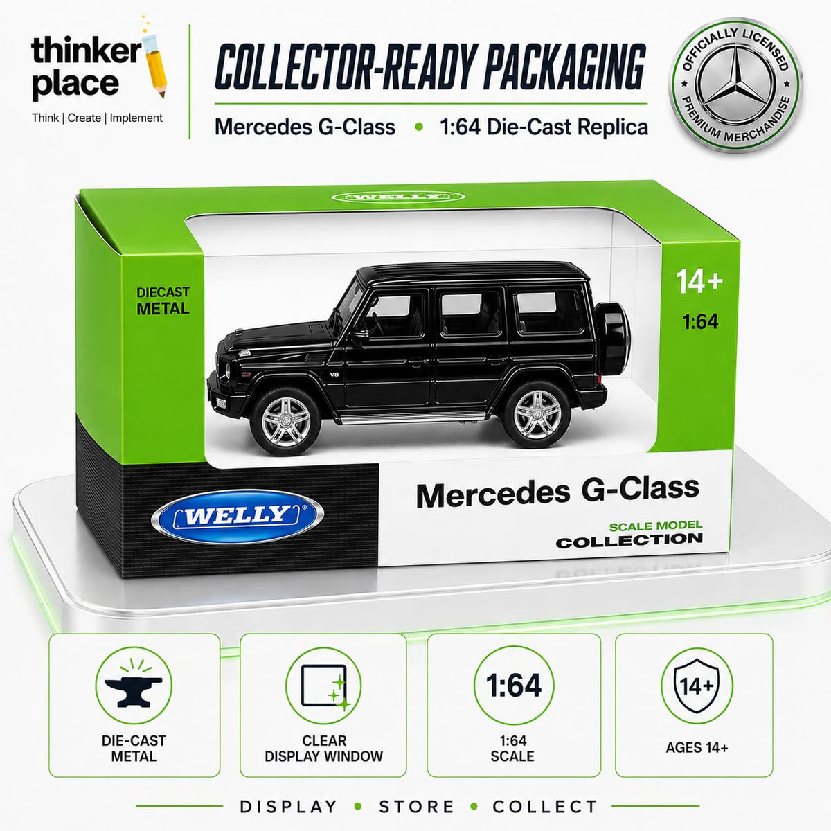 Welly 1:64 Mercedes-Benz G-Class Black Die-Cast Metal Model Car