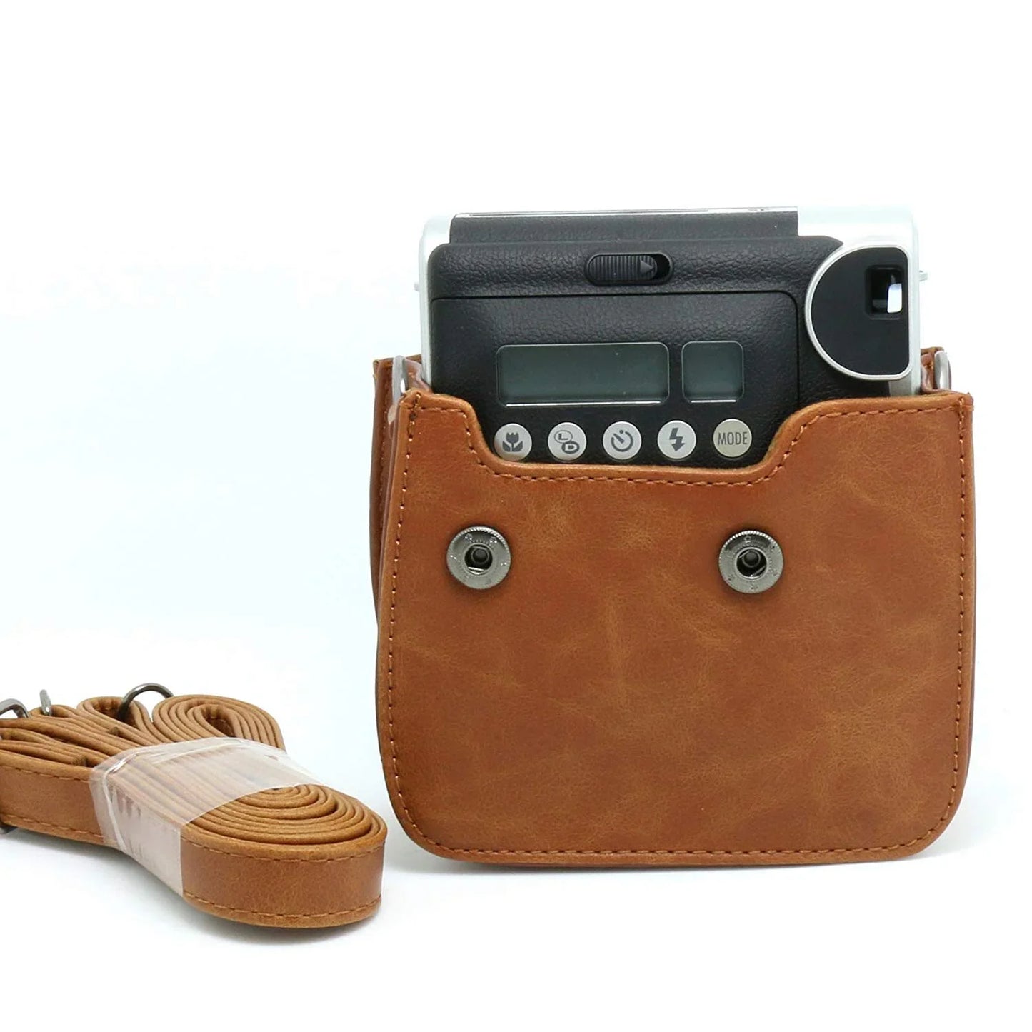 Vintage Charm – Classic PU Leather Case with Strap for Instax Mini 90 Neo Classic - Brown - Jaiman Toys